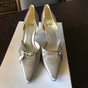 Vintage Stuart Weizmann grey satin.heels, size 9